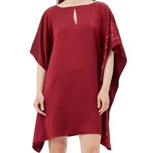 Trina Turk Renna Cape Keyhole Sequin Satin Cocktail Dress, M, Red | NEW $278